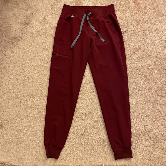 FIGS Zamora Jogger Scrub Burgundy Pants - Picture 6 of 8